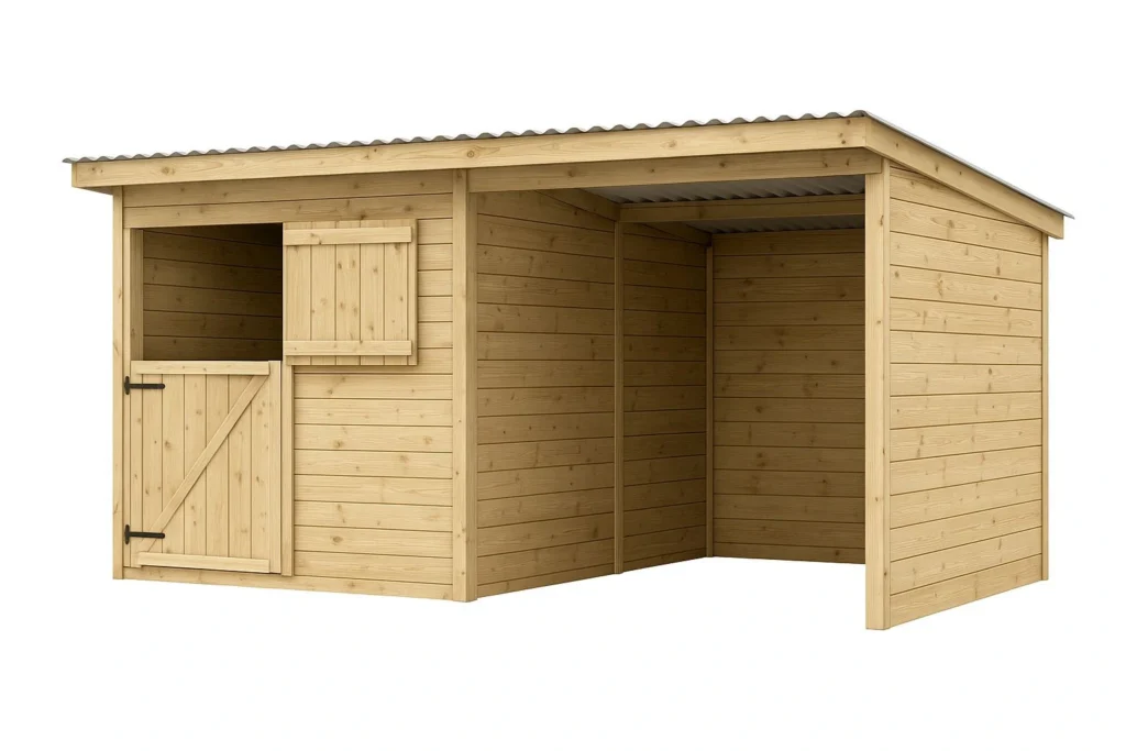 Horse stable 3 × 3.6 m with a covered shelter 2 × 3.6 m