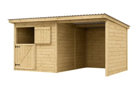 Horse stable 3 × 3.6 m with a covered shelter 2 × 3.6 m