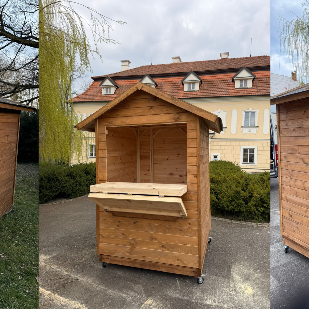 Prodejní stánky 2,4x2,4m, 1,5x1,5m na kolečkách
